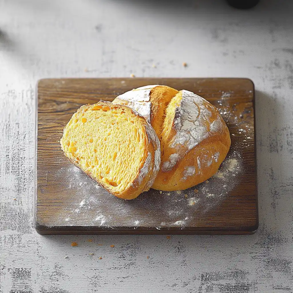 Pain au maïs maison doré et croustillant sur une planche en bois