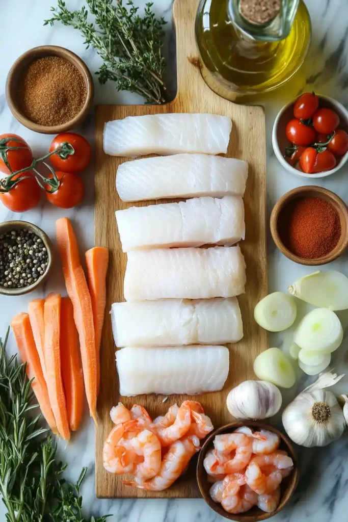 Ingrédients frais pour une soupe de poisson maison