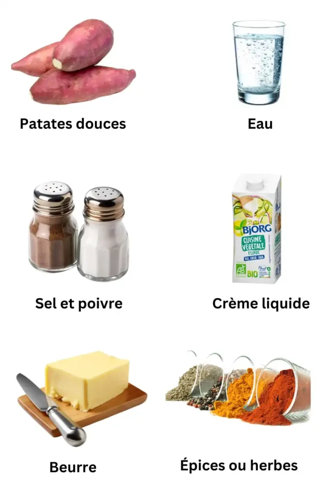 Ingrédients nécessaires pour la purée de patate douce au Thermomix