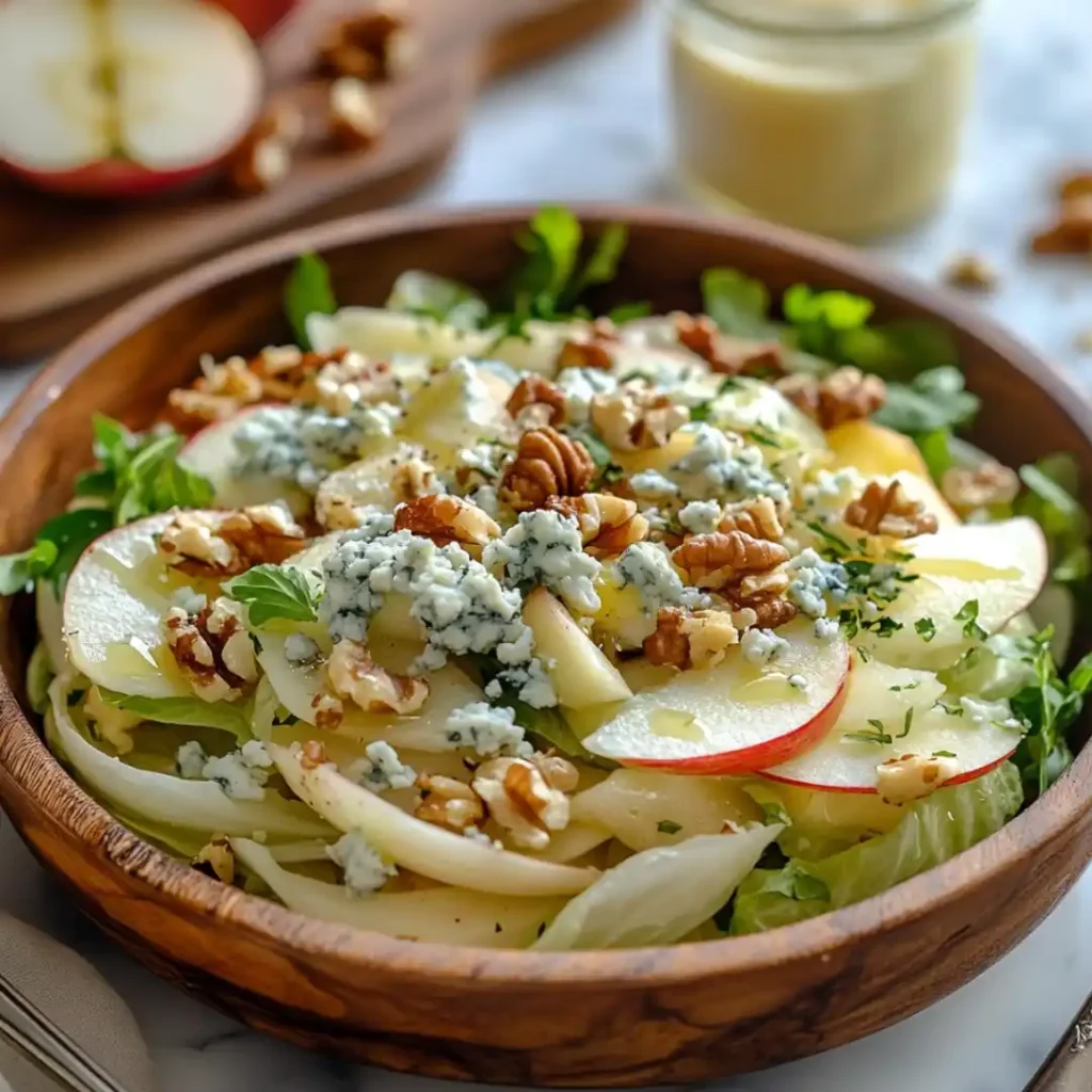 Salade d’endives aux pommes, noix et fromage bleu avec vinaigrette maison