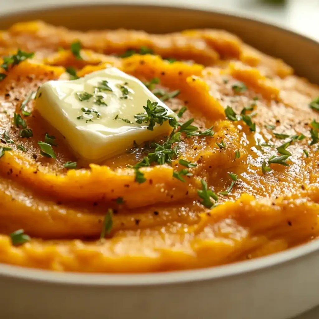 Purée de patate douce au Thermomix avec beurre et herbes fraîches