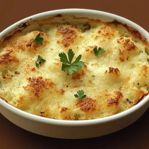 Gratin de chou-fleur doré au four avec fromage fondant et persil frais