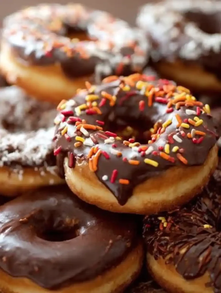 Donuts brillants nappés de glaçage au chocolat fondu