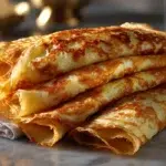Crêpes dorées et moelleuses empilées, base parfaite pour une crêpe Suzette recette maison.