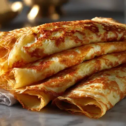 Crêpes dorées et moelleuses empilées, base parfaite pour une crêpe Suzette recette maison.
