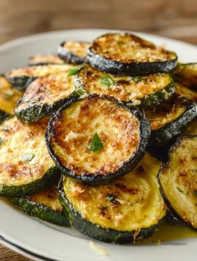 Courgettes grillées au four servies avec herbes fraîches et huile d’olive en présentation élégante.