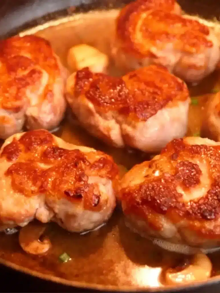 Paupiettes de veau dorées à la poêle avant mijotage, étape clé de la recette pour sceller les saveurs.