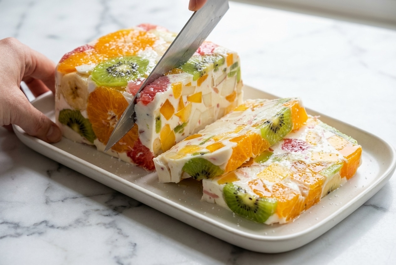 Dessert fruit lait onctueux dans un moule à savarin, sublimé par une infusion aromatique à froid et une touche de sel.