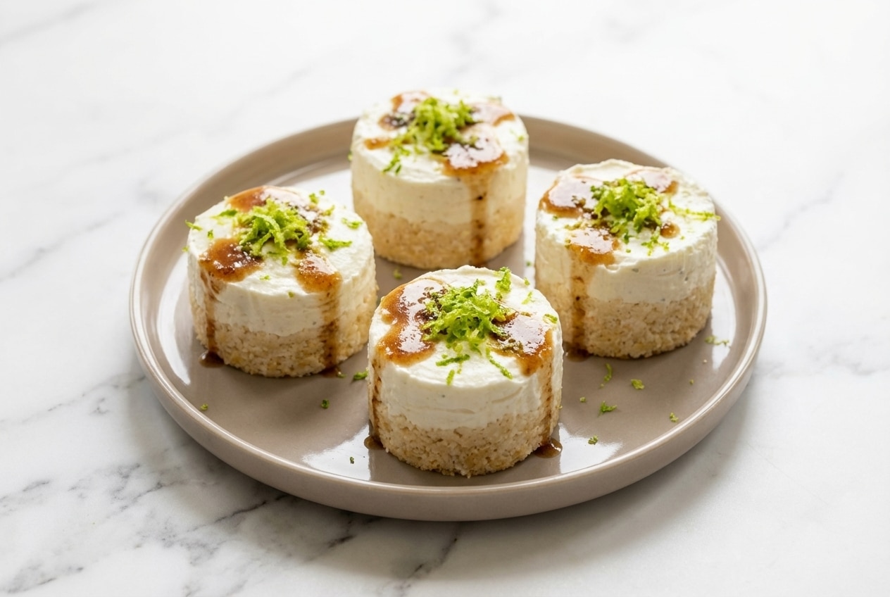 Recette mini cheesecake salé apéritif à la ricotta, beurre noisette et zeste de combava frais.