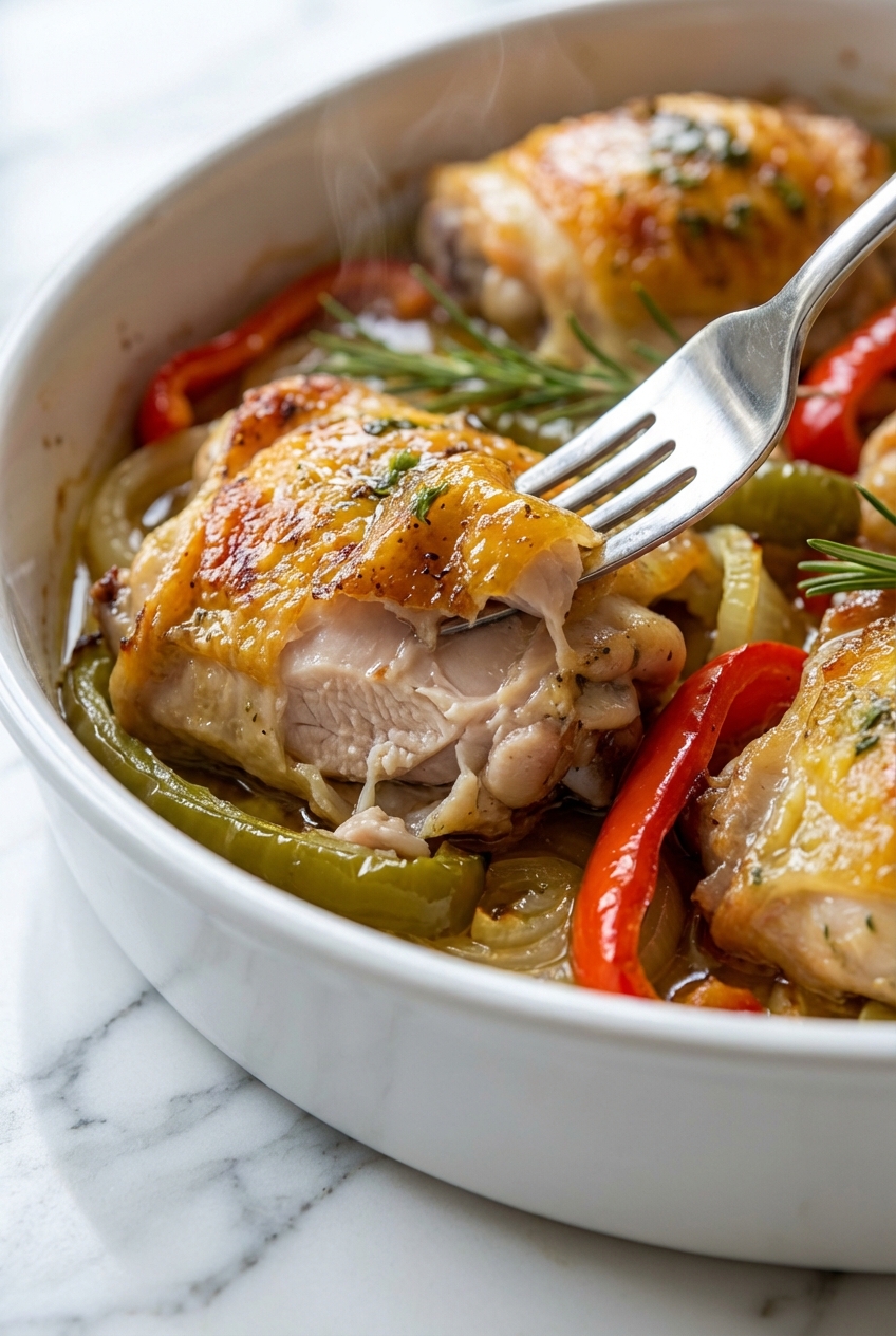 Cuisses De Poulet Et Légumes Rôtis Au Four Dorés Et Juteux