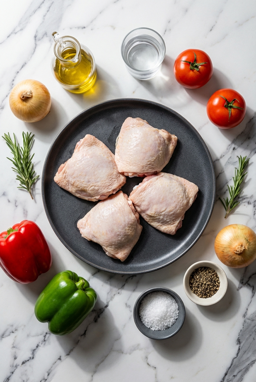 Cuisses De Poulet Et Légumes Rôtis Au Four Dorés Et Juteux