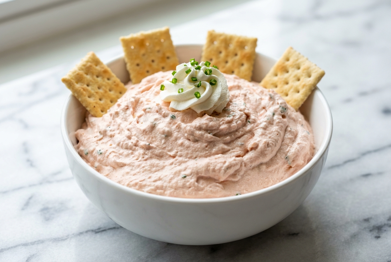 Mousse au jambon dressée à la poche à douille dans un bol en céramique minimaliste, montrant une texture aérée grâce à la crème fouettée incorporée, lumière naturelle