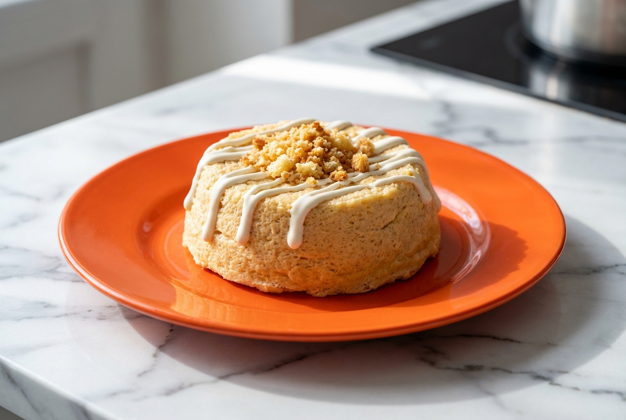 Recette mousse de poisson servie dans un ramequin en céramique sur marbre blanc, texture aérée enrichie de mie de pain crémée.