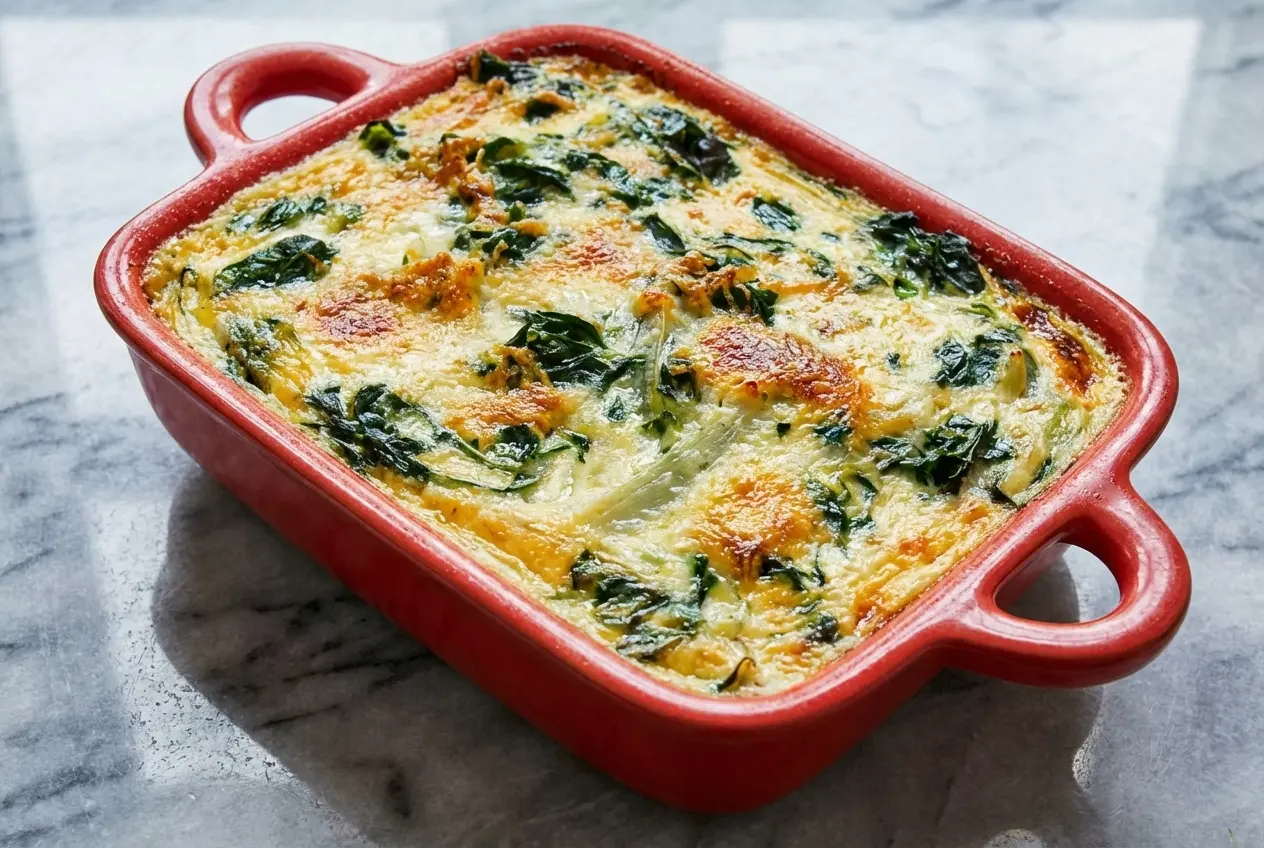 Gratin de blettes doré sur marbre blanc, côtes caramélisées au miel et vinaigre balsamique, lumière naturelle.