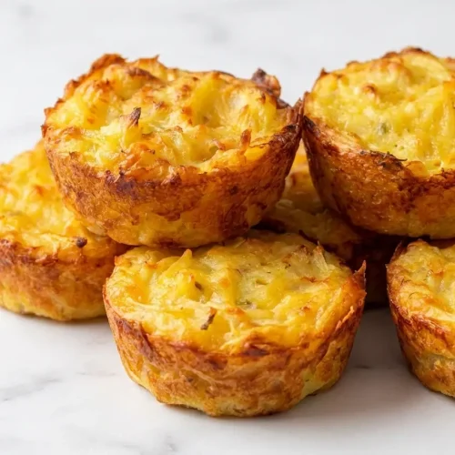 Muffins de pomme de terre dorés au beurre noisette et noix de muscade sur une assiette en céramique minimaliste.