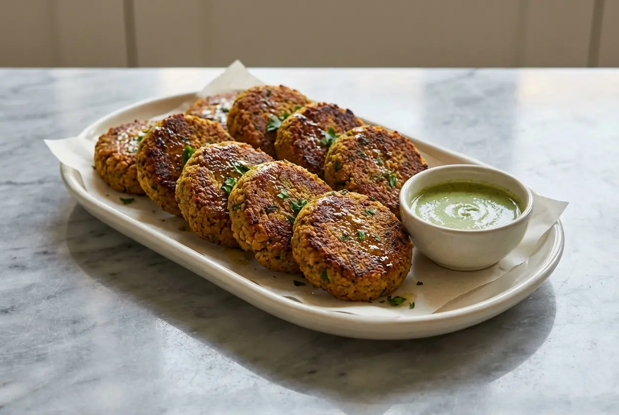 Plusieurs falafels au four dorés, parsemés de zeste de citron, artistiquement disposés dans un bol en céramique blanche sur une surface en marbre, éclairés par une lumière naturelle douce.