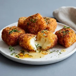 Croquettes de camembert frites bien dorees et croustillantes presentees sur un plat de service.