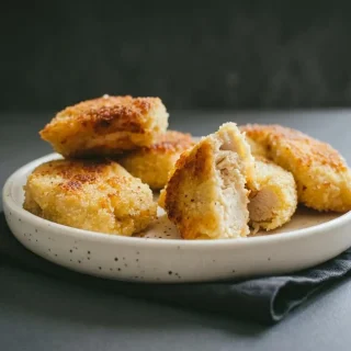 Nuggets de poulet maison d'un blond dore croustillant dresses sur une assiette