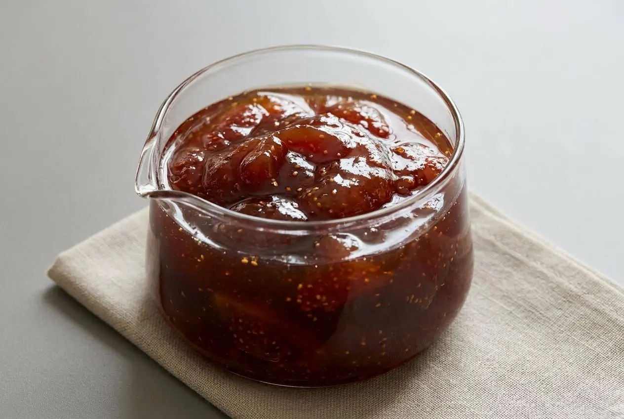 Confiture de figues maison brillante et onctueuse dans un pot en verre