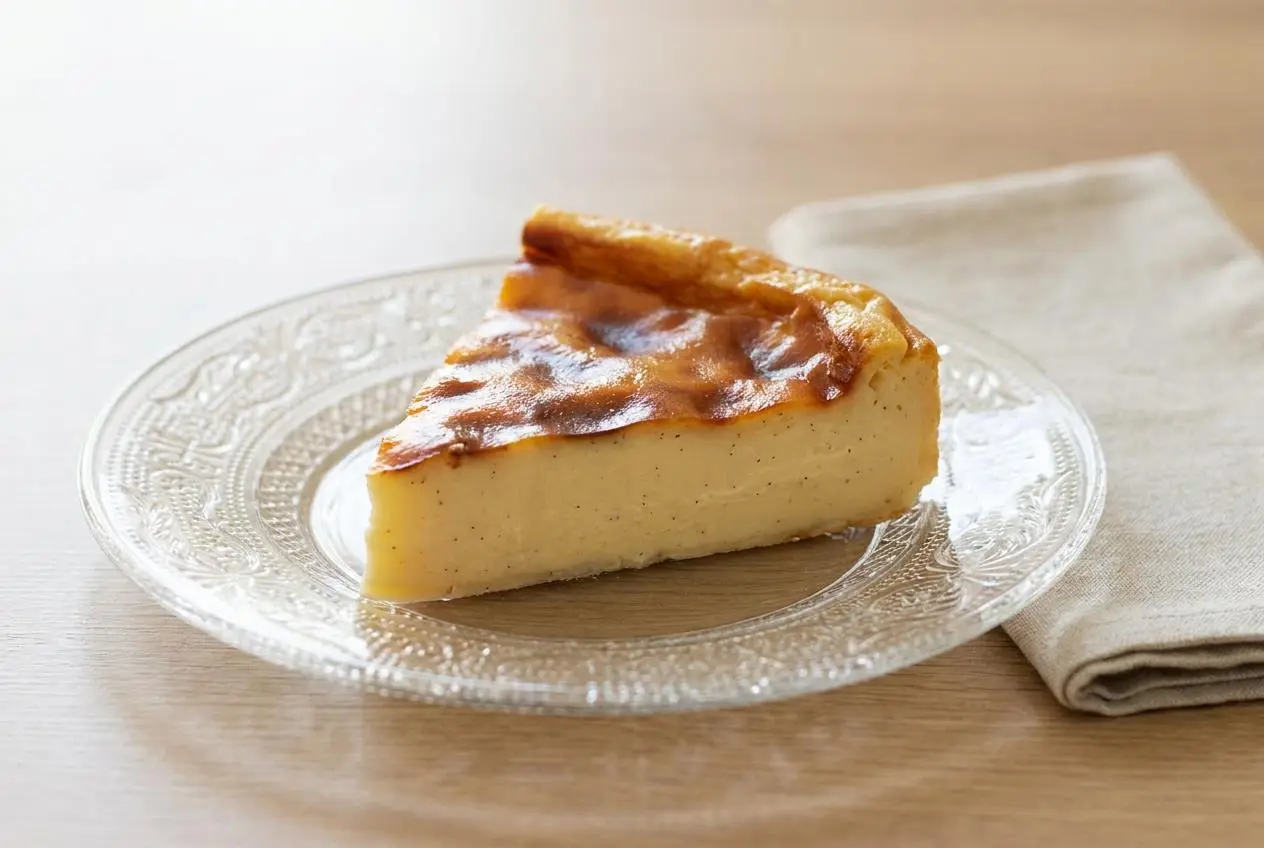 Flan pâtissier sans pâte crémeux et doré, aux grains de vanille bien visibles et à la surface caramélisée.