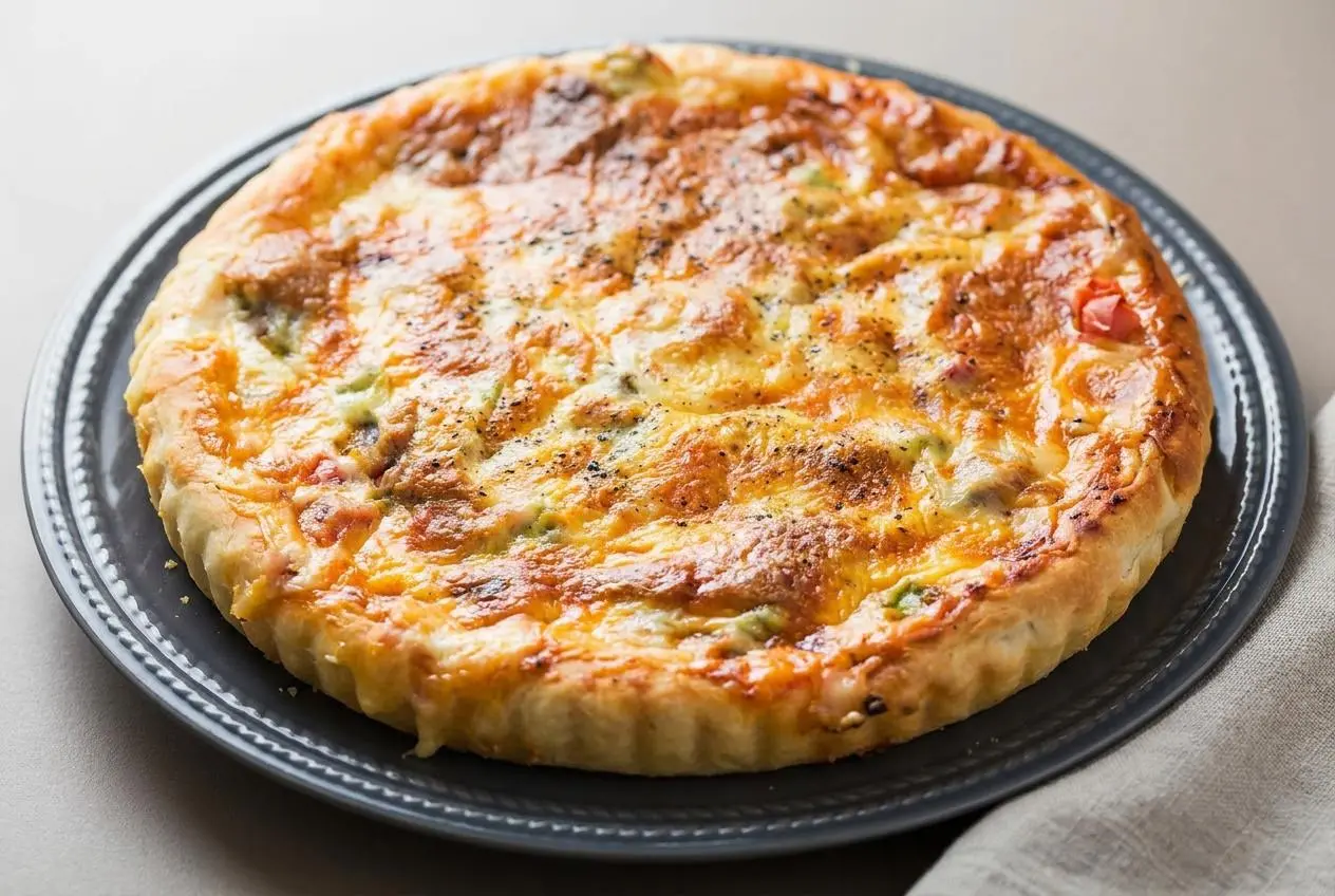 Quiche sans pate dorée au four garnie de jambon et de gruyère fondant