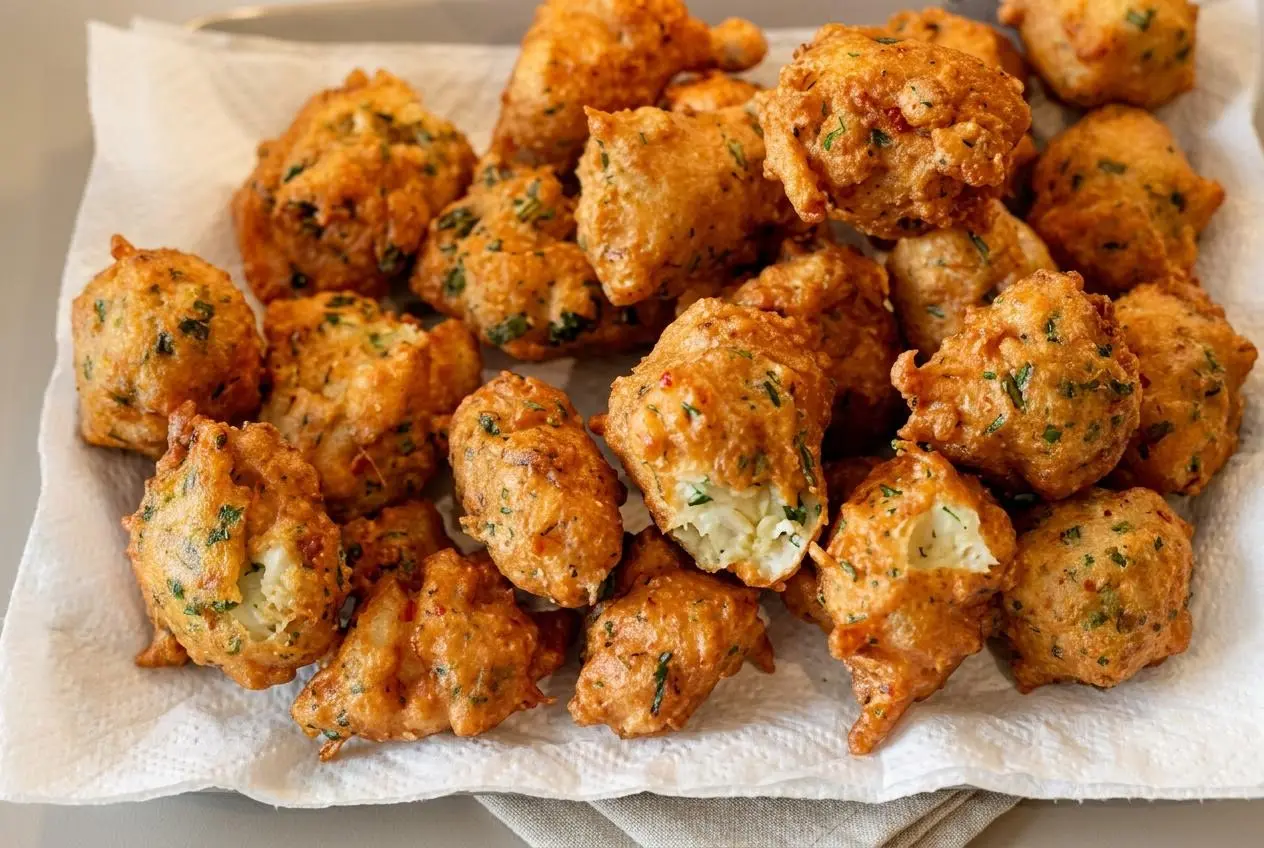 Recette accras de morue antillais dorés et bien croustillants présentés pour l'apéritif.