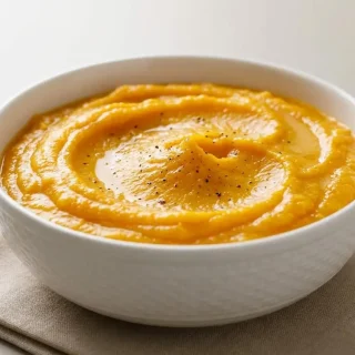 Recette Purée de butternut onctueuse et veloutée servie bien chaude avec une texture fondante.