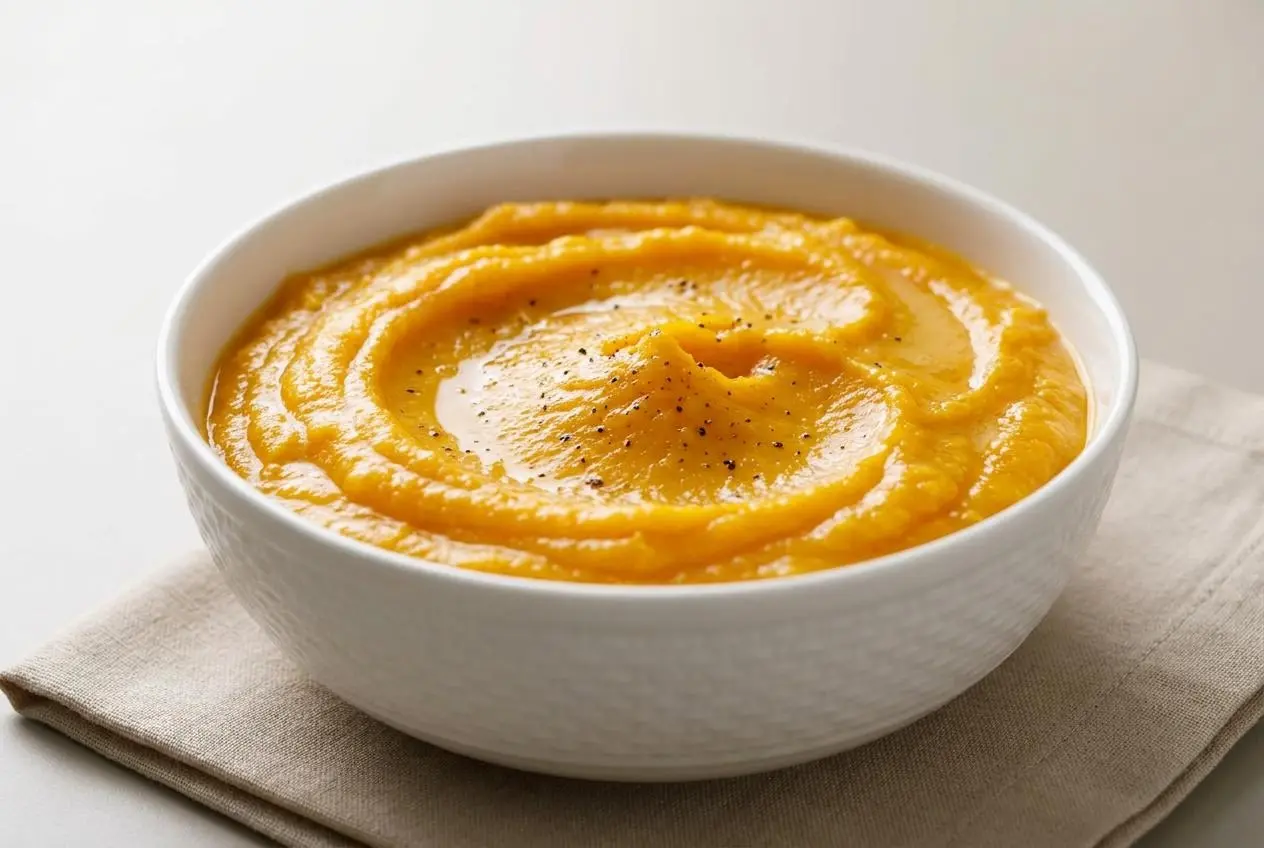 Recette Purée de butternut onctueuse et veloutée servie bien chaude avec une texture fondante.