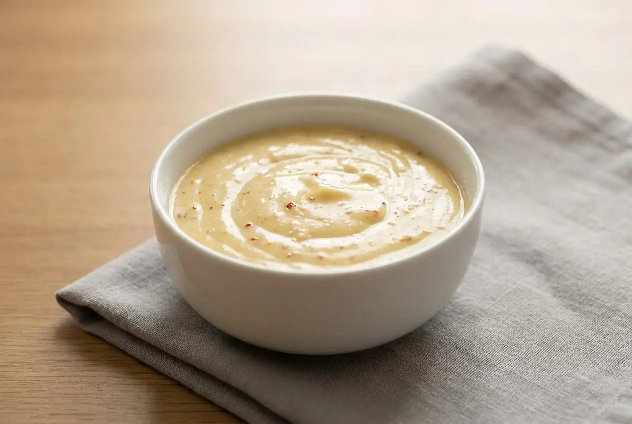 Recette sauce cesar maison onctueuse servie dans un ramequin en céramique.