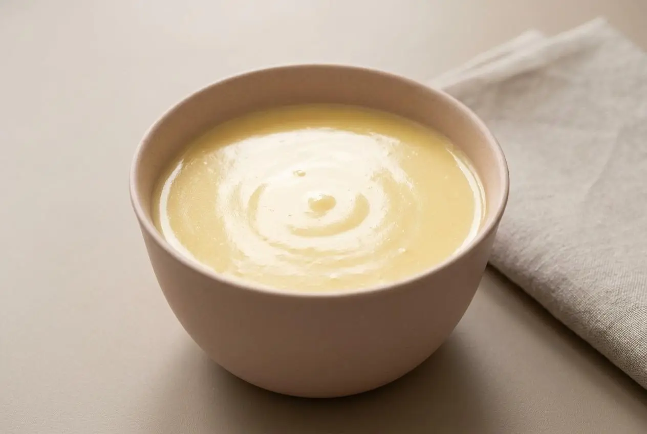 Sauce beurre citron onctueuse et veloutée servie bien chaude avec son fini brillant satiné.