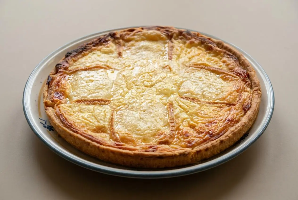 Tarte au maroilles dorée et fondante tout juste sortie du four avec sa pâte croustillante