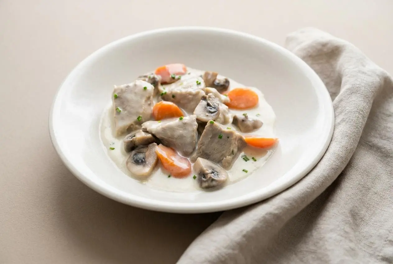blanquette de veau etchebest finished dish with a golden topping