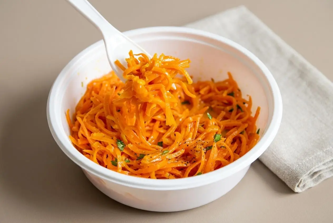 Saladier de carottes râpées fraîches à la vinaigrette brillante au citron et huile d'olive