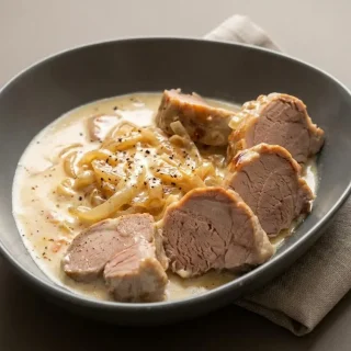 Filet mignon au maroilles doré nappé d'une sauce crémeuse et onctueuse