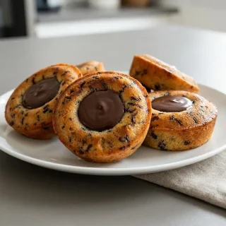 Financiers tigrés au chocolat dorés avec vermicelles et cœur de ganache brillante