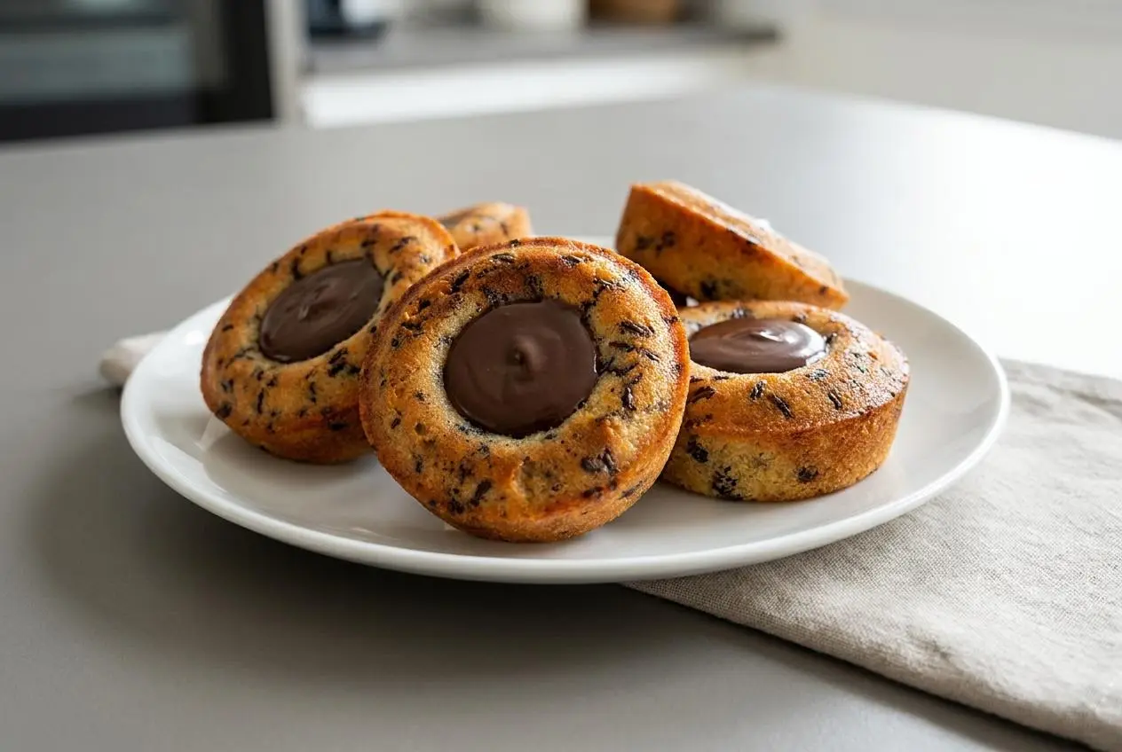 Financiers tigrés au chocolat dorés avec vermicelles et cœur de ganache brillante