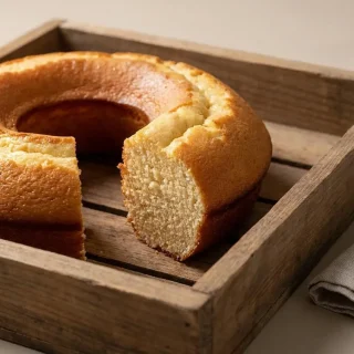Gâteau au lait chaud entier doré et moelleux, à la croûte délicatement caramélisée.