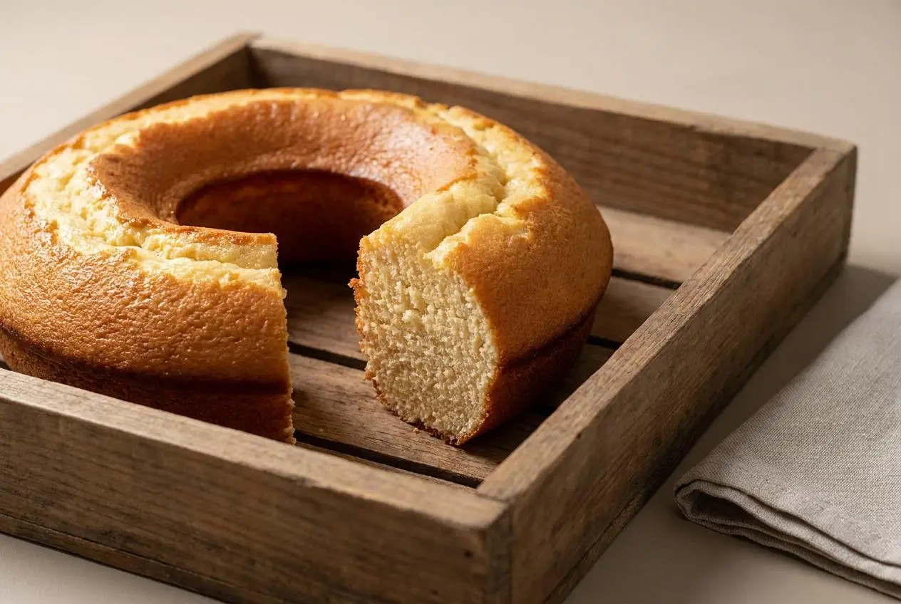 Gâteau au lait chaud entier doré et moelleux, à la croûte délicatement caramélisée.