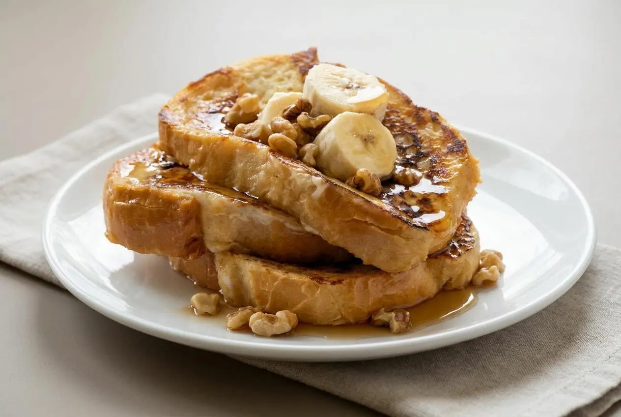 Pain perdu doré et moelleux aux bords délicatement caramélisés.