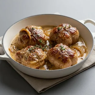 Paupiette de veau au cookeo dorée nappée d'une sauce crémeuse et parsemée de thym frais