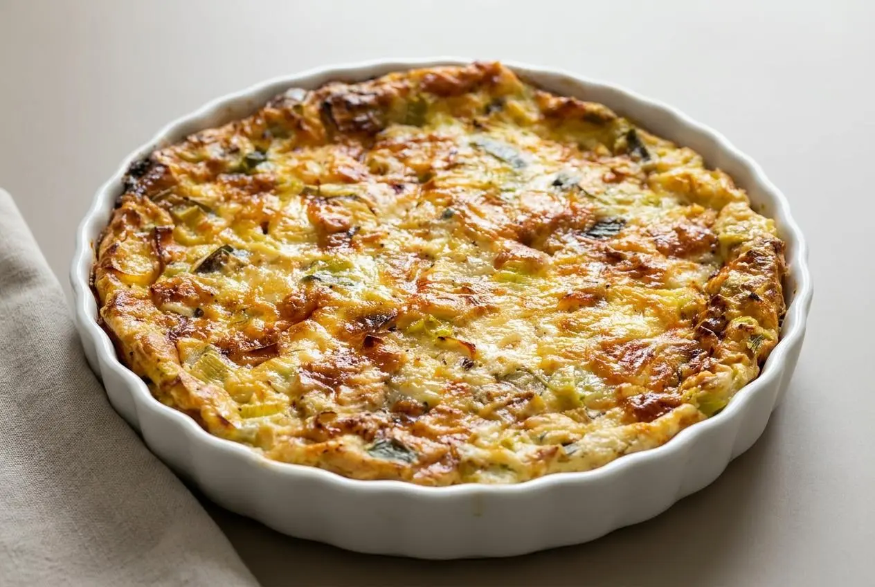Quiche aux poireaux sans pâte dorée et fondante au gruyère râpé
