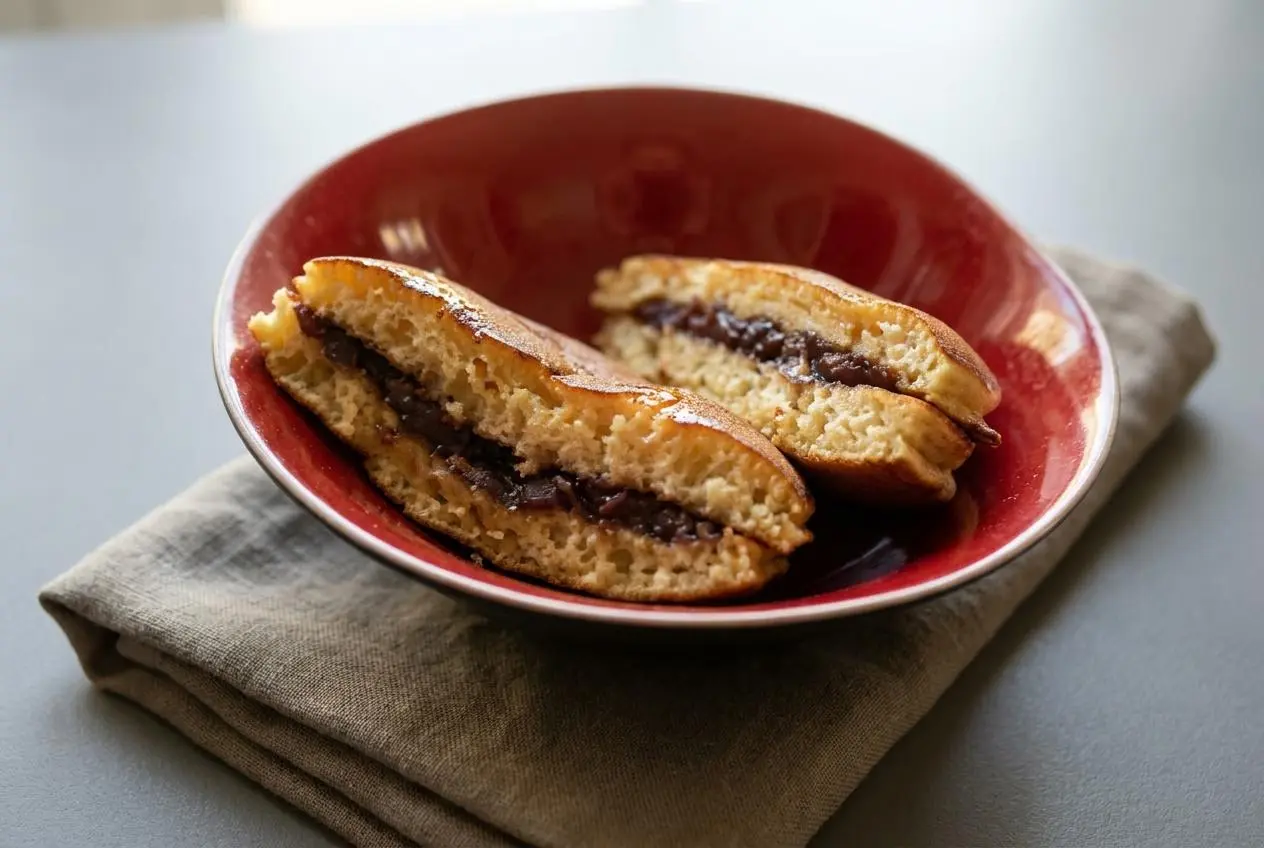 Recette dorayaki avec pancakes japonais dorés au miel et cœur généreux de pâte anko aux haricots rouges.