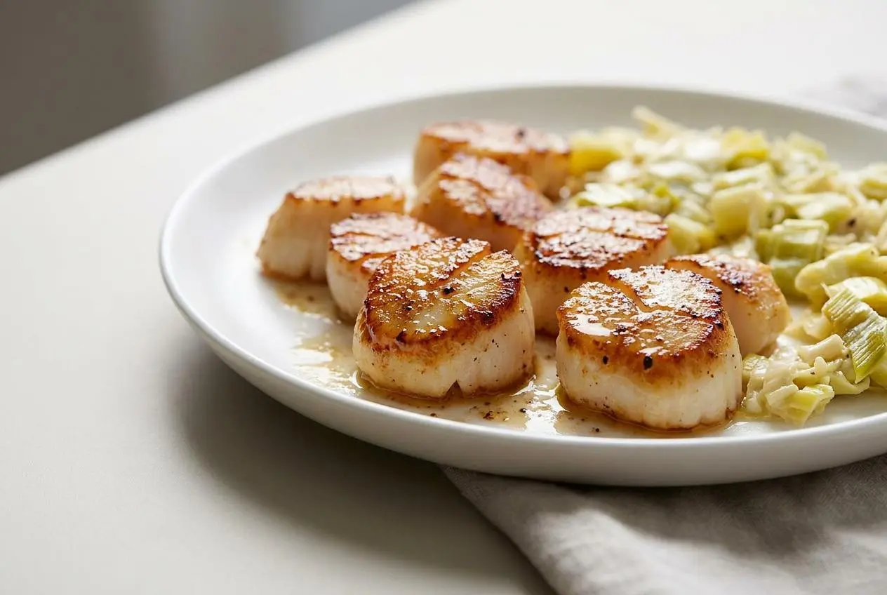 Recette saint-jacques poêlées à la croûte dorée et au cœur nacré délicatement fondant.