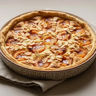 Tarte abricots amandes Cyril Lignac dorée aux oreillons fondants et amandes effilées