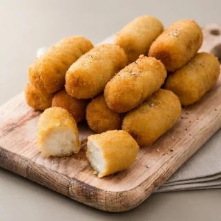 Croquettes de pommes de terre frites à la croûte dorée croustillante et au cœur moelleux.