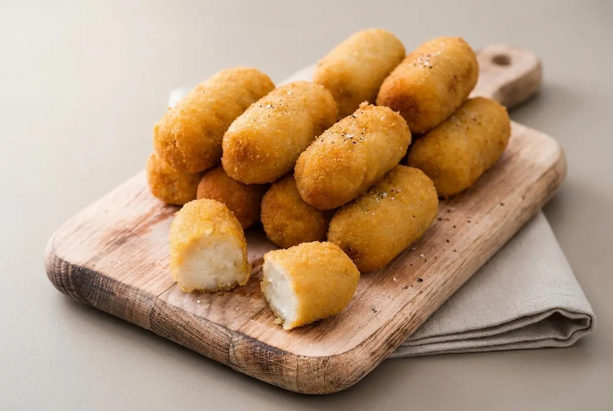 Croquettes de pommes de terre frites à la croûte dorée croustillante et au cœur moelleux.