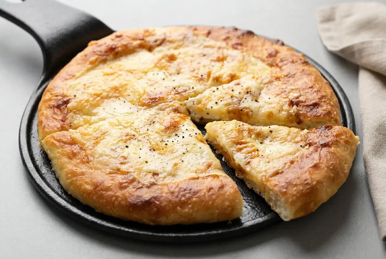 Khachapuri au fromage doré à la poêle avec une garniture fondante et filante