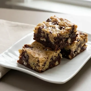 Carré gourmand issu de la recette brookie avec son dessus cookie doré croustillant et sa base fondante.