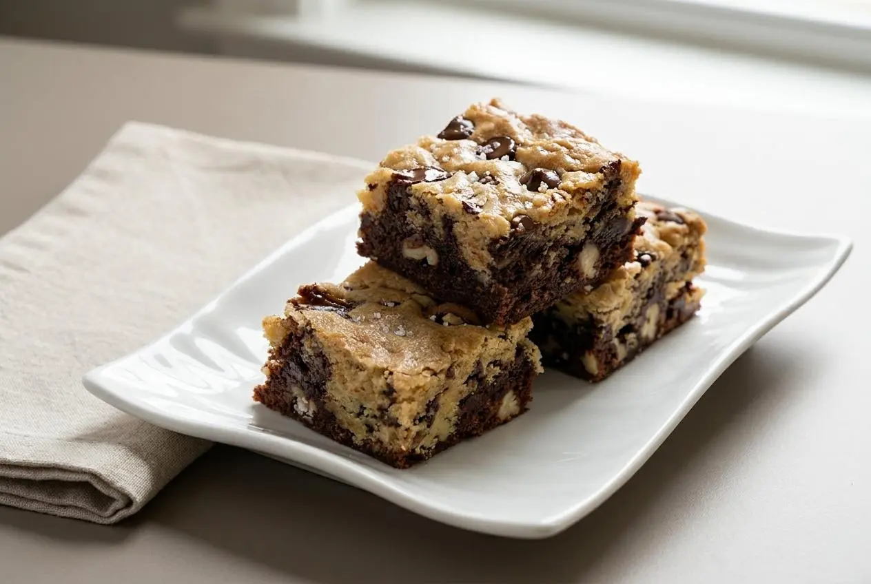 Carré gourmand issu de la recette brookie avec son dessus cookie doré croustillant et sa base fondante.