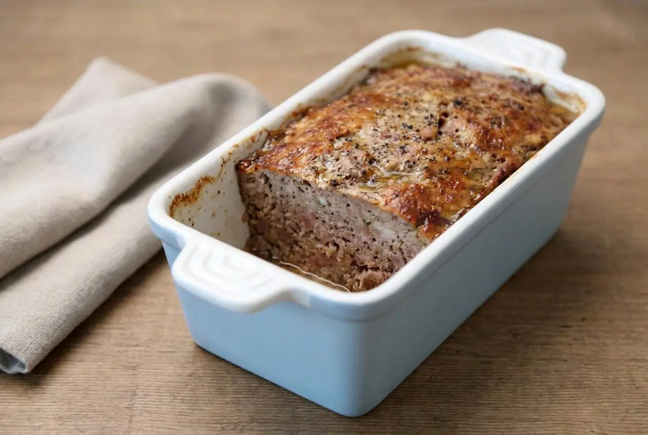 Recette pâté de campagne maison dans sa terrine avec une croûte bien dorée et un grain rustique.